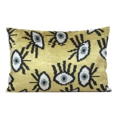 VELVET IKAT PILLOW COVER YELLOW BLACK EYES Q6 - UNIQUE IKATS